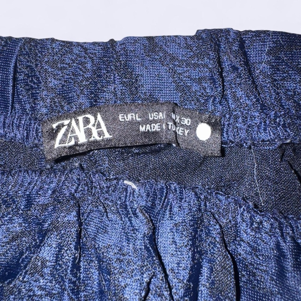 ZARA Crinkled Textured Navy Midi Skirt (Size L / US 10) - Picture 4 of 7